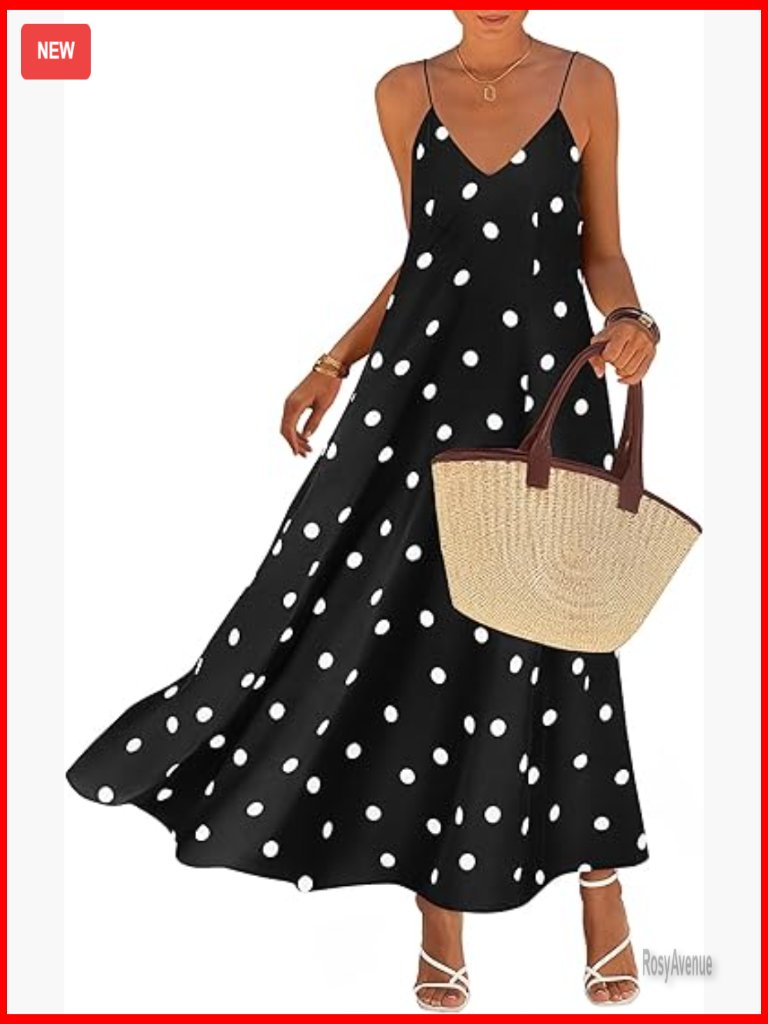 Sleeveless Spaghetti Strap Maxi Dress, Loose Fit, Polyester Blend, Beach